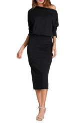 Dunkelgrünes, kurzärmliges, figurbetontes Kleid
